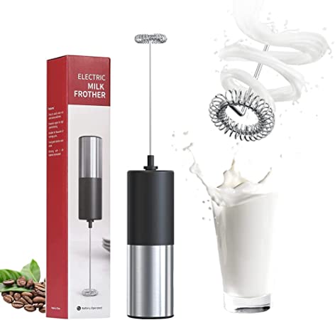 Rocyis Handheld Milk Frother-Mini Coffee Foamer-Electric Kitchen Gadget-Portable Whisk Drink Mixer for Coffee Latte, Cappuccino, Hot Chocolate, Battery Operated (Stainless Steel)