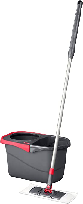 Rubbermaid Microfiber Flat Spin Mopping Floor Care System with Wringer Bucket (2104526), Red