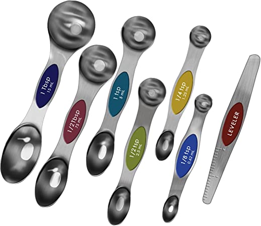 7 PCS Magnetic Measuring Spoons Stainless Steel With Leveler, Gadgets Set Metal Stackable for Baking, TableSpoon Measure Spoon Kitchen Utensils Gadgets for Dry or Liquid Food, Fits in Spice Jars