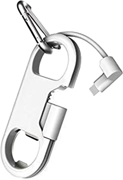 iPhone Charge Lightning Cable + Keychain + Bottle Opener + Aluminum Carabiner,Portable Multifunction Keychain Bottle Opener USB Charging Cord Short Cable for iPhone X/8/7/6S,Gift for Men Women (White)