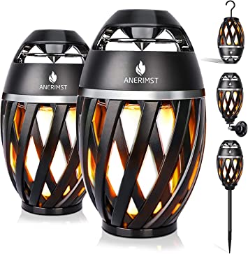 ANERIMST Outdoor Bluetooth Speaker with Flame Torch Light, for Men Couples Dads, Waterproof Wireless LED Speakers, Loud Volume & Bass, Home Gadgets, Gifts for Women Mom, Set of 2, Black