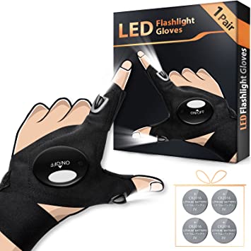 LED Flashlight Gloves Gifts for Men, Unique Birthday Gifts Christmas Stocking Stuffers for Men Dad Who Has Everything, Lighted Gloves with Lights Cool Gadget Tool for Camping Fishing Car Repairing