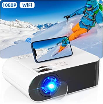 WiFi Projector,1080P Movie Projector, Portable Mini Phone Projector 2022 Upgrade 7500 Lumen with Synchronize Smartphone Screen, Smart Projector Compatible with iOS/Android TV Stick HDMI VGA