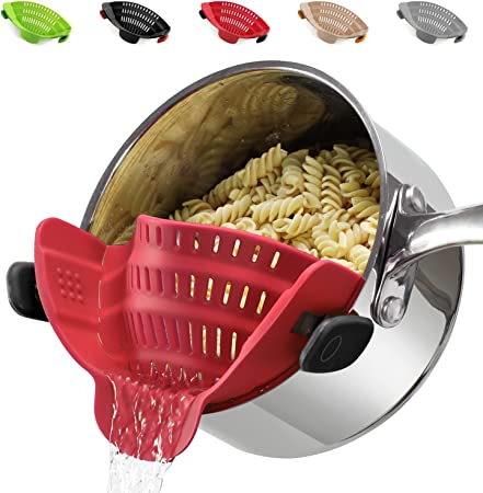 Seasonlife Clip On Strainer for Pots & Pans – Universal Pasta Strainer Silicone Food Strainer for Spaghetti Meat Grease Fruit Vegetables, Kitchen Gadgets Colander Drainer Green