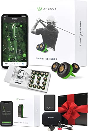 Arccos Caddie Smart Sensors 3rd Gen+ (2022) + Arccos Caddie Link Gen 2 Gift Box Bundle with PlayBetter Charger, Adapters, & Hard Case – Set of 14 Golf Shot Tracker System – On Course Swing Analyzer