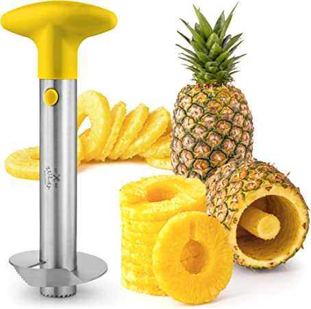 Zulay Kitchen Pineapple Corer and Slicer Tool – Stainless Steel Pineapple Cutter for Easy Core Removal & Slicing – Super Fast Pineapple Slicer and Corer Tool Saves you Time (Yellow)